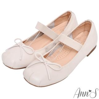 【Ann’S】風格MIU-抓皺芭蕾舞蝴蝶結 真皮牛皮平底瑪莉珍娃娃鞋(白)