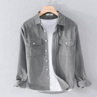 【米蘭精品】現貨+預購 襯衫長袖上衣(簡約雙口袋純棉燈芯絨男裝3色74jt73)