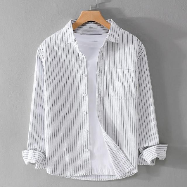 【米蘭精品】現貨+預購 襯衫長袖上衣(潮流百搭休閒條紋男裝3色74jt75)