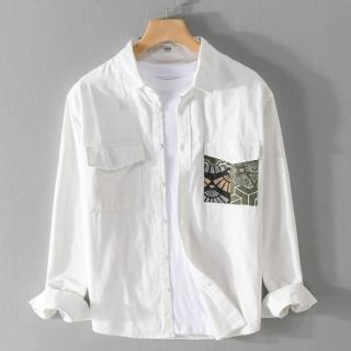 【米蘭精品】現貨+預購 襯衫長袖上衣(休閒文藝雙口袋純棉男裝2色74jt80)