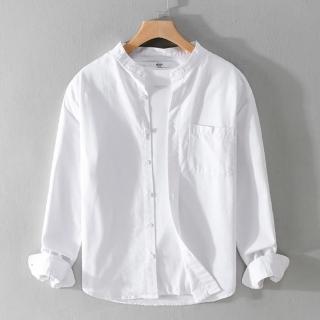 【米蘭精品】現貨+預購 襯衫長袖上衣(簡約立領素色純棉男裝5色74jt78)