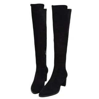 【Ann’S】ANNSTAR 拐拐聯名-花邊教主防水絨布前高後低尖頭過膝靴8cm(黑)