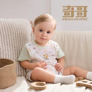 【奇哥】Chic a Bon 嬰幼童裝 熱帶雨林短袖前開扣兔裝/連身衣-天絲橫紋單面布(3-18個月)