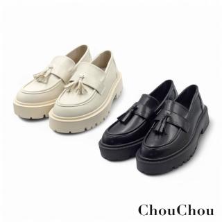 【ChouChou】優雅隨性流蘇厚底樂福鞋-黑/米 CH2011(樂福鞋/厚底樂福鞋/小皮鞋/厚底鞋)