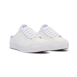 【Keds】TRIPLE KICK 時尚皮革厚底穆勒鞋-白(9232W133501 WH67073)