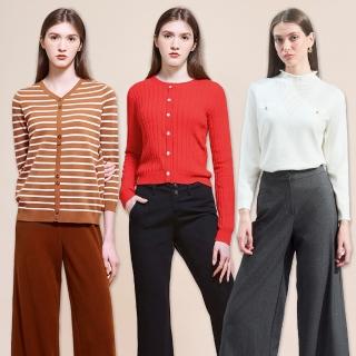 【TOWN’WEAR 棠葳】精選質感暖心針織上衣(三款任選/中大尺碼/毛衣/多色/素色/長袖/拼接/撞色/鑽飾/假兩件)