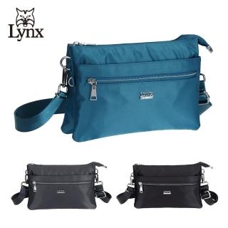 【Lynx】美國山貓嚴選防潑水尼龍布包多隔層拉鍊斜揹包(湖水綠/灰色/黑色)