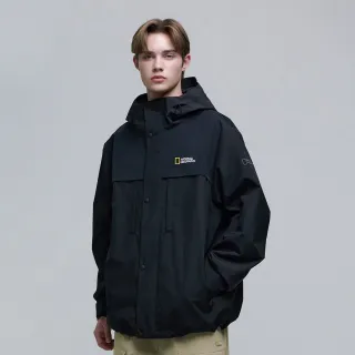 【國家地理服飾官方旗艦】男女同款 AUGUSTINE 撞色防風連帽外套 - 炭黑色