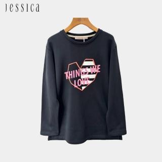 【JESSICA】百搭可愛英文愛心印花圓領棉T上衣（黑）244617
