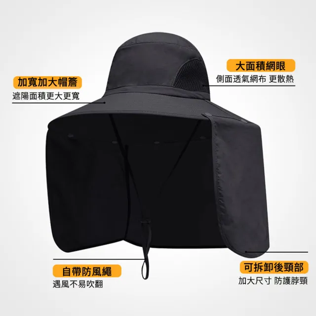 【MUAN】可拆卸披肩遮臉脖頸防曬帽 UPF50+大帽簷速乾遮陽帽 (登山釣魚/戶外太陽帽)