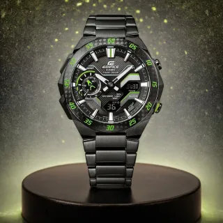 【CASIO 卡西歐】EDIFICE 賽車方格旗 太陽能藍芽手錶-黑x綠色 送禮 禮物 推薦(ECB-2200RC-1A3)