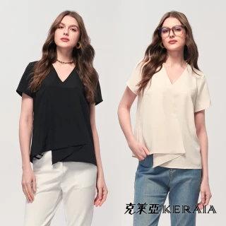 【KERAIA 克萊亞】光影交織V領層次上衣(兩色；M-XXL)