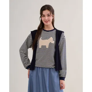 【SCOTTISH HOUSE】披肩連帽條紋長袖棉T-黑/丈青 CHUB1293