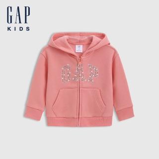 【GAP】女幼童裝 Logo印花刷毛連帽外套-粉色(710011)