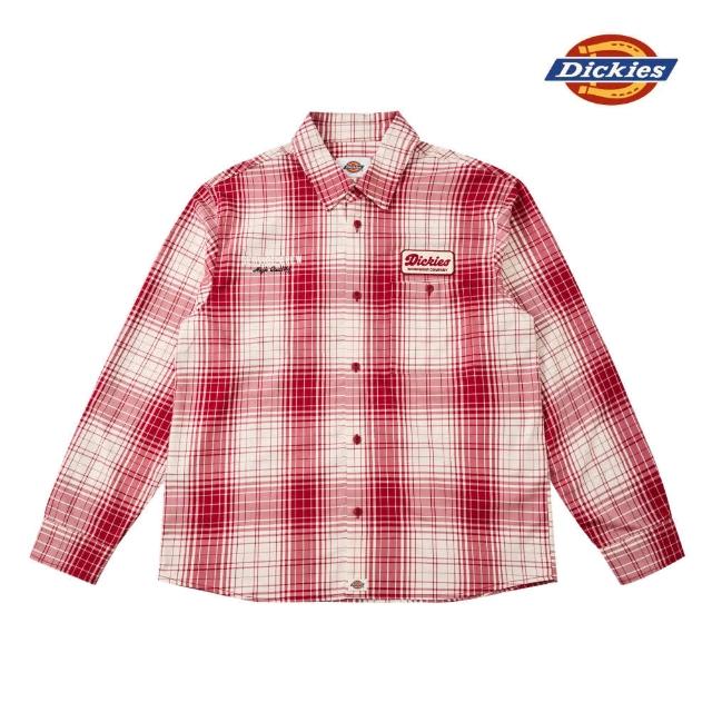 【Dickies】男款英國紅格紋單邊口袋刺繡Logo圖案休閒長袖襯衫｜DK0A87TR0ER
