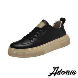 【Adonis】真皮板鞋 厚底板鞋/真皮百搭復古繫帶輕量厚底板鞋 休閒鞋-男鞋(黑)