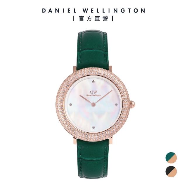 【Daniel Wellington】Crystalline Bezel 32mm 水晶環真皮皮革錶(兩色任選)