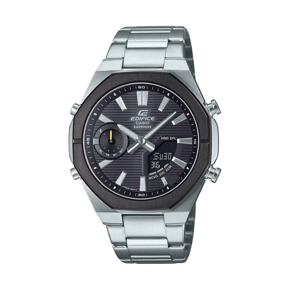 【CASIO 卡西歐】EDIFICE 纖薄系列/太陽能雙顯系列藍芽款/46mm(ECB-S10DB-1A)