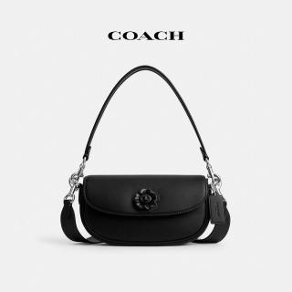 【COACH】蔻馳官方直營 EMMY 茶玫瑰圖案23號馬鞍包-黑色(CU536)