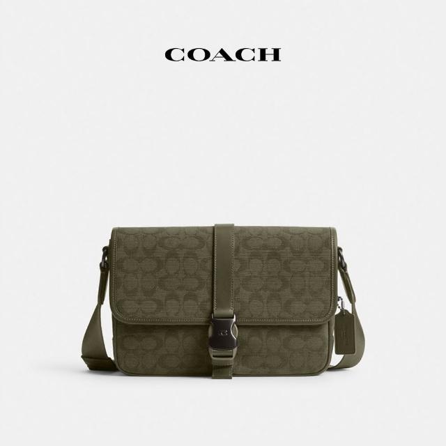 【COACH】蔻馳官方直營 LEAGUE經典Logo郵差包-軍綠色(CU041)