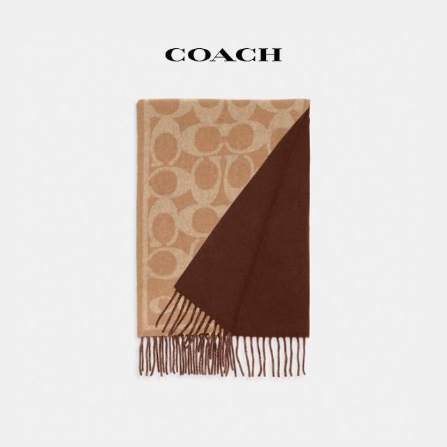 【COACH】蔻馳官方直營 男女同款雙面經典Logo山羊絨長圍巾-駝色(CB692)