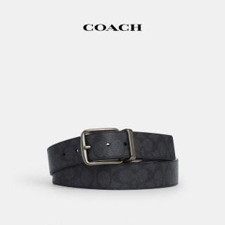 【COACH】蔻馳官方直營 HARNESS針扣可裁剪雙面腰帶 38MM-QB/炭黑色/黑色(CY982)