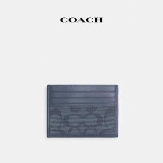 【COACH】蔻馳官方直營 經典Logo高階卡夾-水洗布藍色(CU217)
