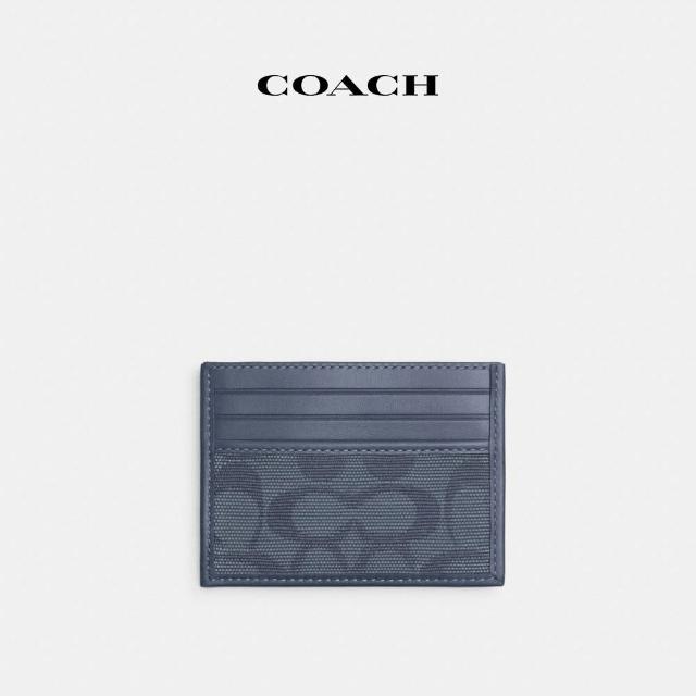 【COACH】蔻馳官方直營 經典Logo高級卡夾-水洗布藍色(CU217)