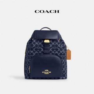【COACH】蔻馳官方直營 PACE經典Logo丹寧布大號後揹包-IM/丹甯藍色/天然色(CAS98)