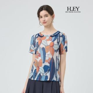 【ILEY 伊蕾】手繪風縲縈滿版印花上衣(藍；L-3L；1252181429)