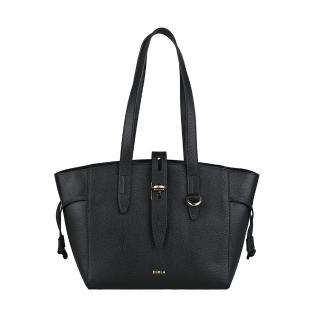 【FURLA 芙拉】FURLA NET LOGO拉鍊璇扣小牛皮肩背托特包(黑)