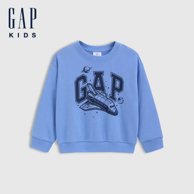【GAP】男幼童裝 Logo印花圓領大學T-藍色(744757)