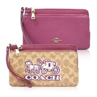 【COACH】經典緹花/素面LOGO雙層拉鍊大款手拿包 萬用包(多款可選)