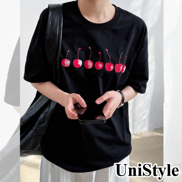 【UniStyle】櫻桃短袖T恤 韓版甜美復古上衣 女 UV2863(黑)
