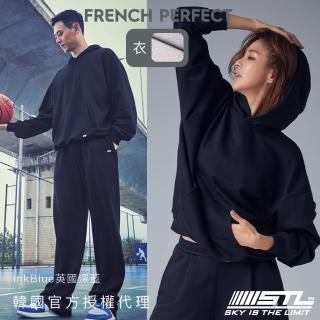 【STL】現貨 男女款 韓國 帽T FRENCH TERRY 運動休閒 長袖 上衣 毛圈布／魚鱗內裡(InkBlue英國深藍)