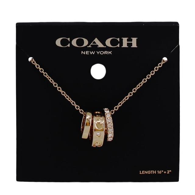 【COACH】三環水鑽LOGO造型 可調節 項鏈(金 / 贈紙盒、紙袋)