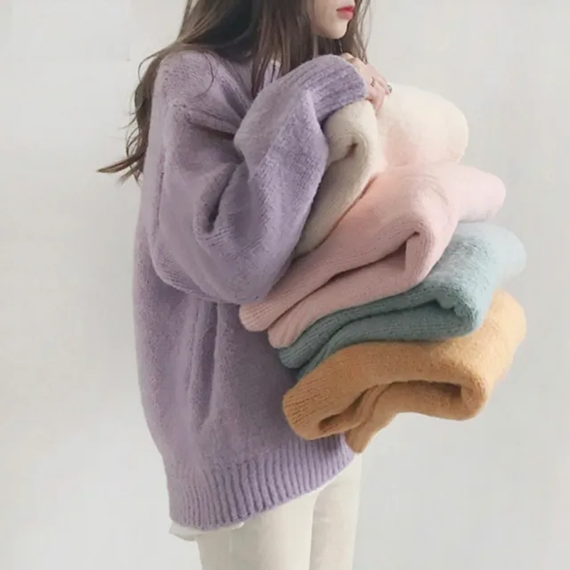 【D.studio】韓版寬鬆慵懶風圓領毛衣(針織上衣長袖上衣衣服長袖t恤保暖上衣女裝秋冬女裝發熱衣 W560)