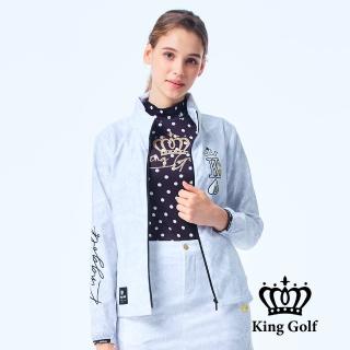【KING GOLF】速達-網路獨賣款-女款滿版點點印花皇冠立領短袖上衣(黑色)