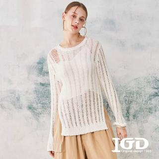 【IGD 英格麗】網路獨賣款-長版洞洞針織上衣(白色)