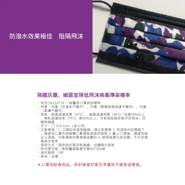 【LAITEST 萊潔】醫療防護口罩/成人 夜霓迷彩紋  50入盒裝(迷彩系列)