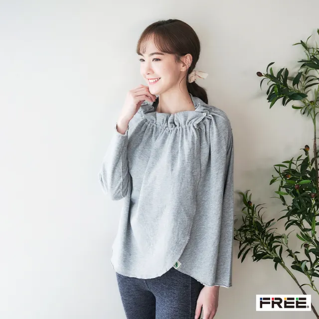 【FREE】純棉雙層布抽皺傘式造型外套(混灰/混黑)