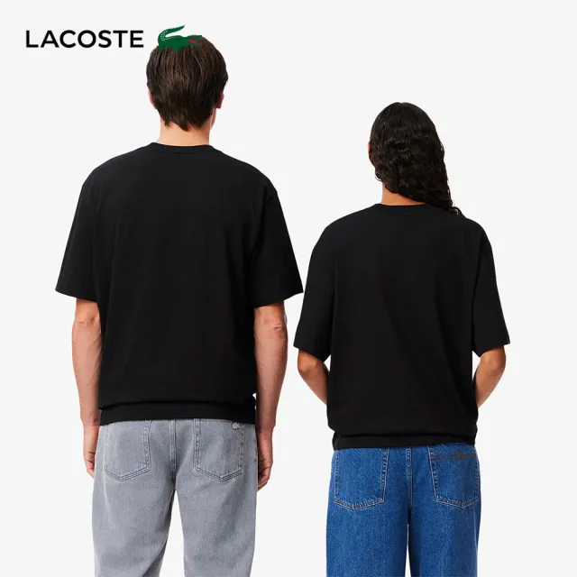 【LACOSTE】中性款-寬鬆棉質平紋針織短袖T恤(黑色)