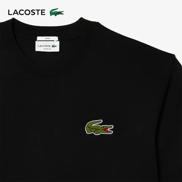 【LACOSTE】中性款-寬鬆棉質平紋針織短袖T恤(黑色)