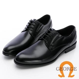 【GEORGE 喬治皮鞋】經典系列 素面側V切口真皮繫帶紳士鞋 -黑 435031BW10