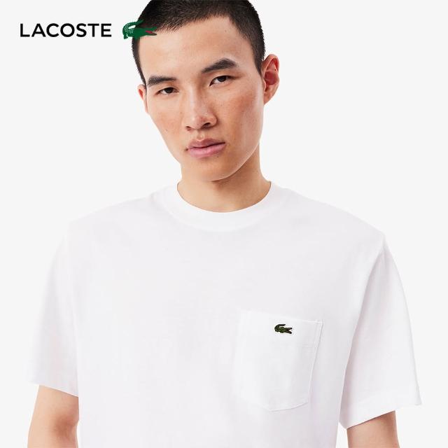 【LACOSTE】男裝-胸前口袋棉質短袖T恤(白色)