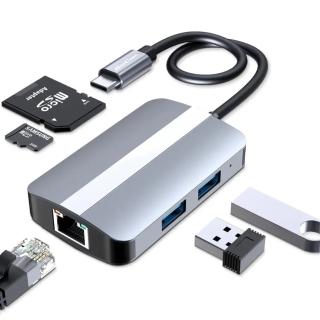 【Bill Case】高階Type C 5合1百兆RJ45 USB TF SD多功讀卡集線器 灰霸(支援iPhone15 16全新系列)