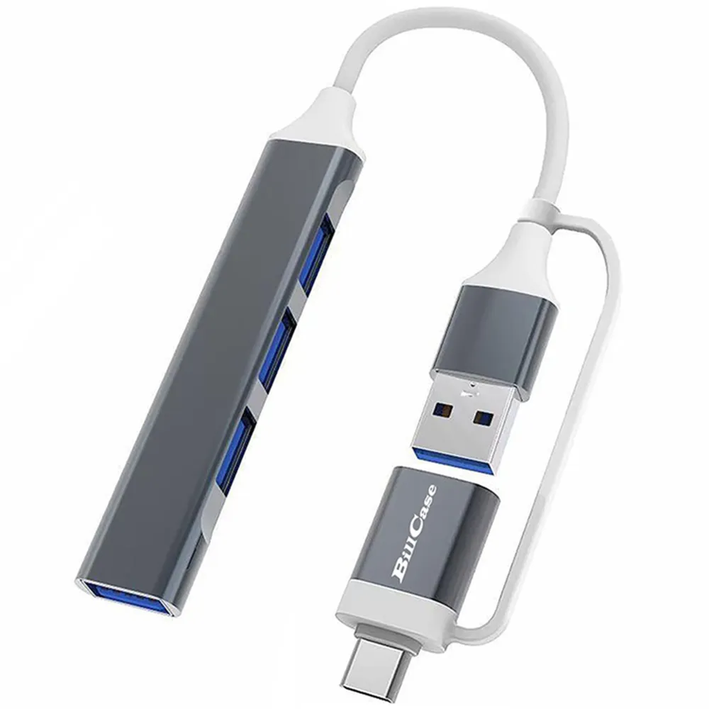 【Bill Case】高階Type C USB雙規4孔 USB3.0 2.0轉接HUB 灰(支持iPhone15 16全新系列)