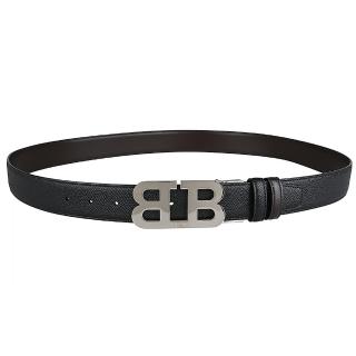 【BALLY】BALLY MIRROR B字銀釦粒面牛皮35MM雙麵皮帶(黑x深咖啡)
