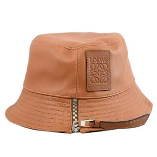 【LOEWE 羅威】經典簡約烙印LOGO小羊皮時尚造型帽遮陽帽漁夫帽(焦糖棕)