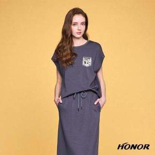 【HONOR 山形屋】個性圓領品牌水鑽飾連袖上衣-灰